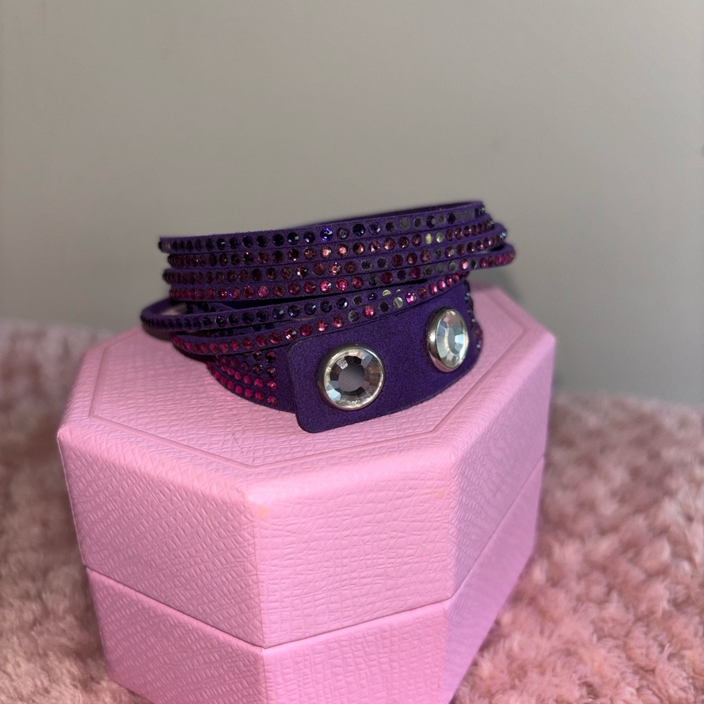 Swarovski Purple Crystal Wrap Watch Leather Bracelet